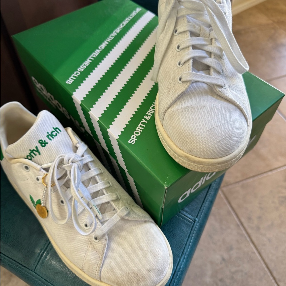 Sporty and Rich Adidas Collab Stan Smith white and Jolly green.